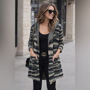 MaxSport Women’s hooded open front cardigan striped animal print size medium